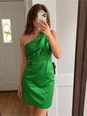 Alfred Angelo One-Shoulder Emerald Satin Cocktail Dress